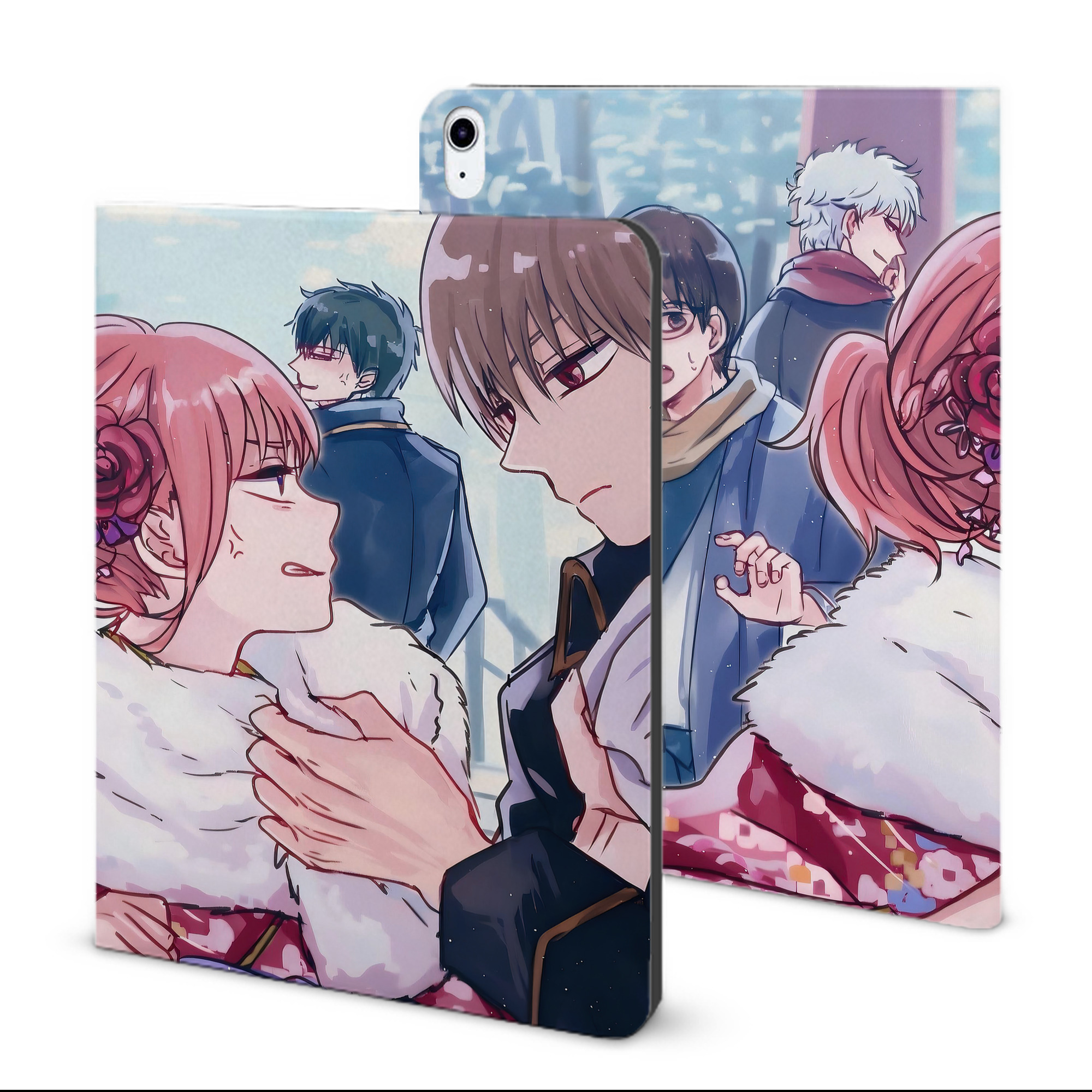 ぎんたま 坂田銀時（さかたぎんとき） 神楽 志村新八（しむら しんぱち） GINTAMA Sakata Gintoki Kagura Shimura Shinpachi IPad ケース ブック型 PUレザー TPU 耐衝撃 軽量 薄型 ペン収納なし 全面保護 IPad 各モデル対応